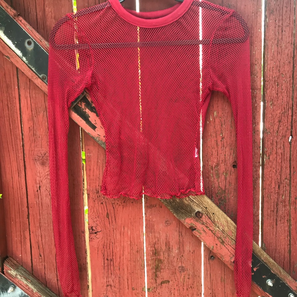 Red Fishnet Crop Top
